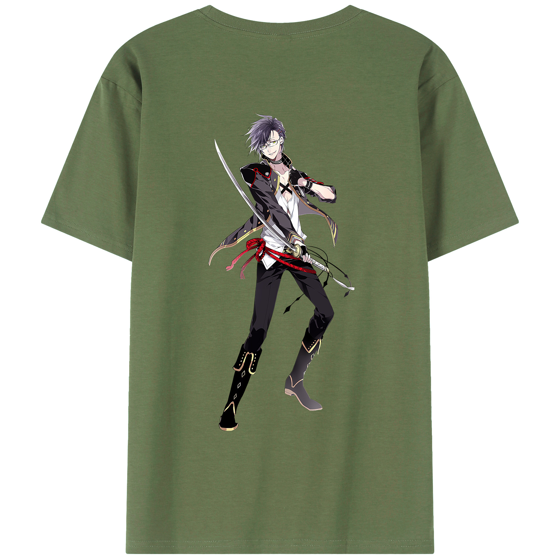 （画像用） 刀剣乱舞 Touken Ranbu 綿100％ メンズ半袖Tシャツ（バックプリント） 通気性